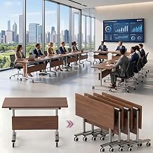 4Pack Commercial Folding Conference Room Tables,Modern Meeting Tables,Mobile Training Table with Wheels,Flip Top Rolling Seminar Meeting Table for Training Center,Meeting,Classroom,Office