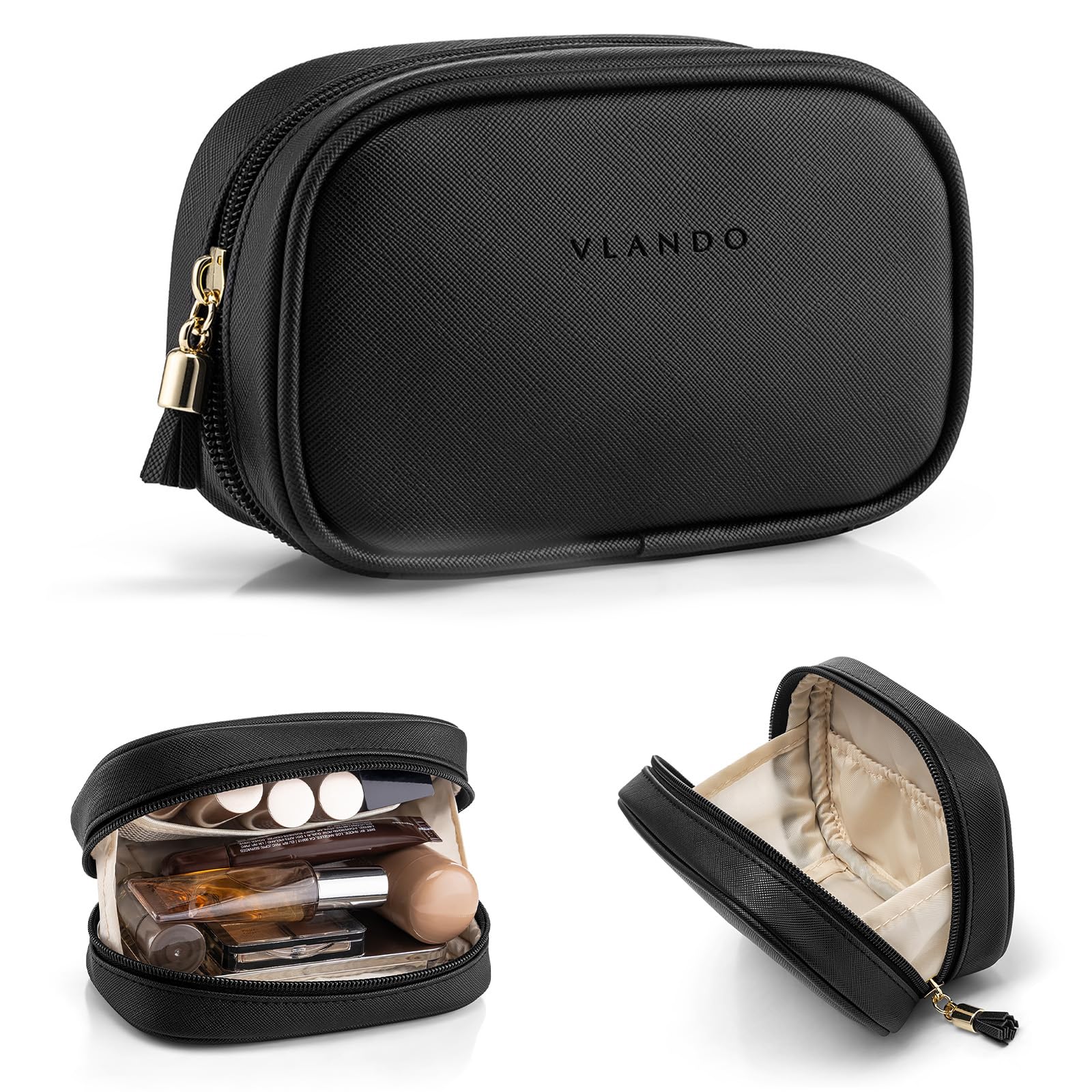 Vlando Kosmetiktasche klein, Make up Tasche für Geldbörse mit Einsteckfächern, Schminktasche Damen mit Reißverschluss, Wasserdichtes Makeup Bag für Frauen