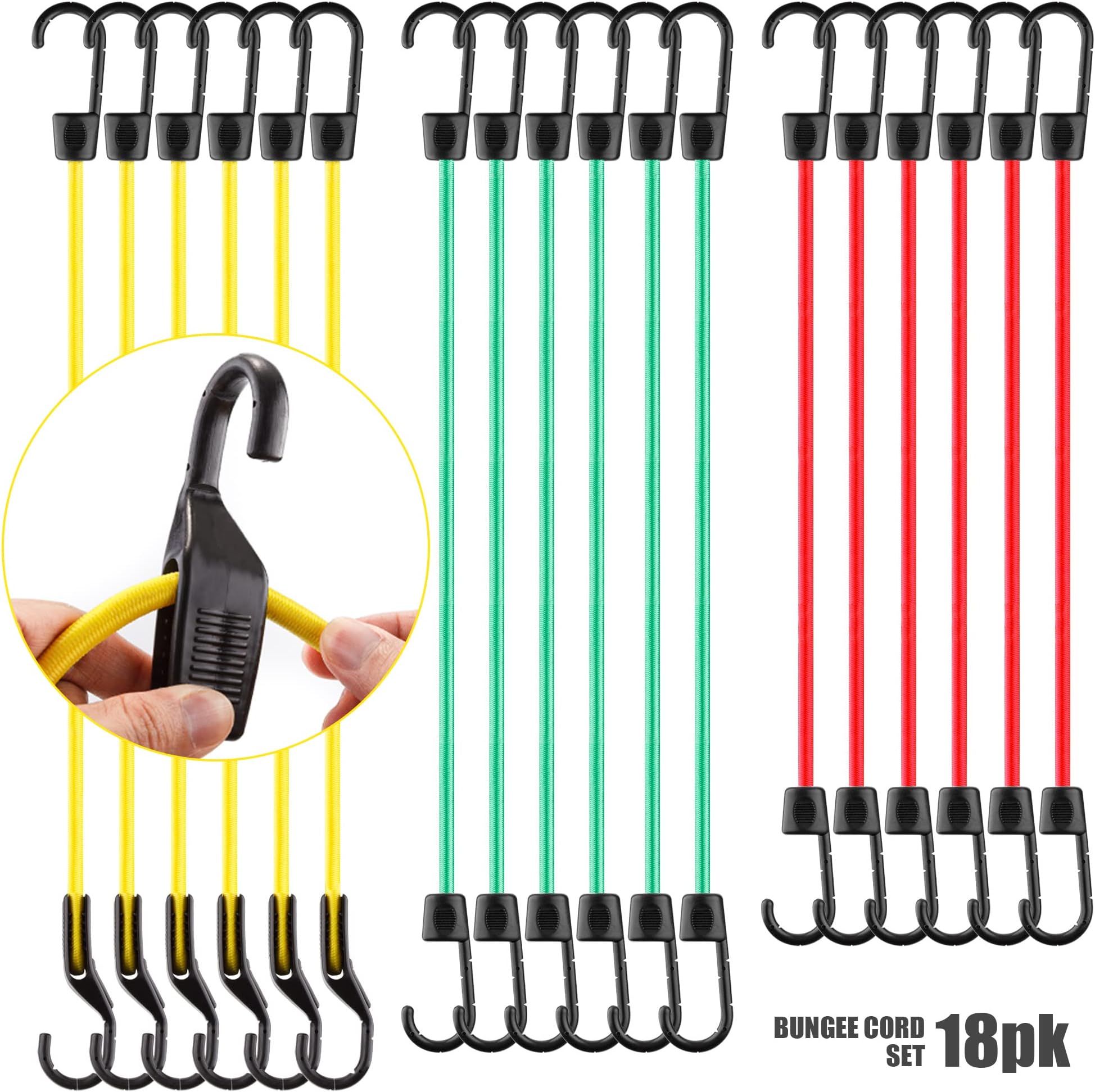Adjustable Bungee Cords, 6 Pack 32 inch Adjustable Bungee Strap, 24 Inch, 18 Inch Bungee Cord with Hooks