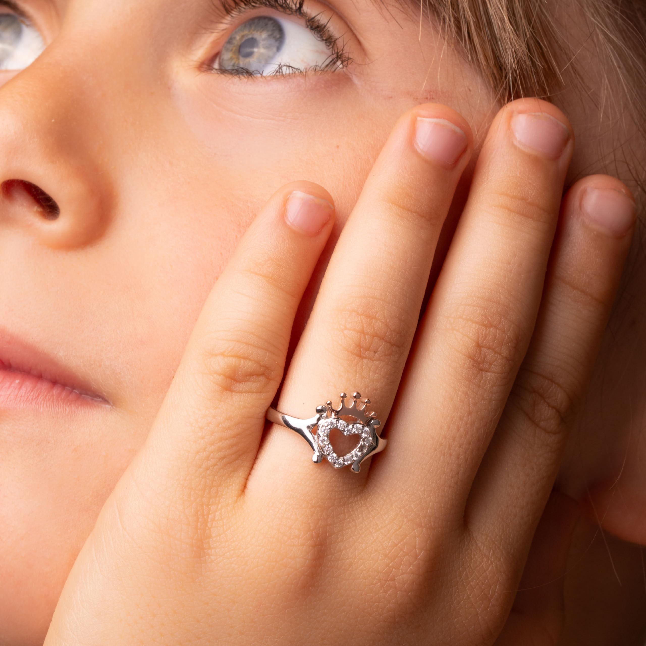 Disney Anello Principessa, Argento Sterling con Corona di Zirconi per Bambini e Ragazze, Gioielli