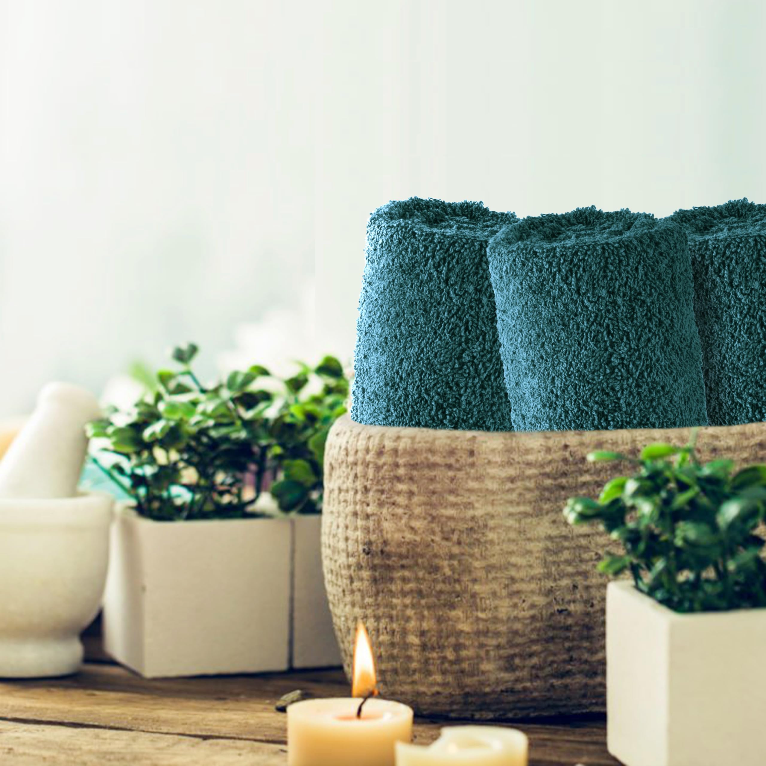 SweetNeedle Set di asciugamani-2 asciugamani da bagno, 2 asciugamani per le mani e 2 salviette, uso quotidiano in spugna filata ad anello, altamente assorbente per bagno, Teal (confezione da 6)