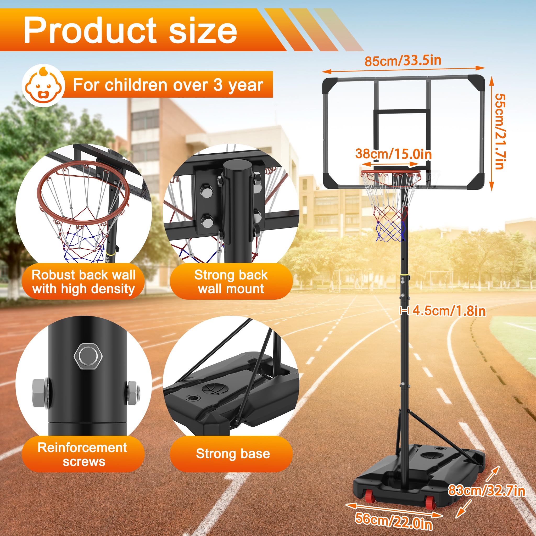 LZQ Basketballkorb höhenverstellbar 150-260 cm mit Rollen, Basketballständer Outdoor mit Ball & Pumpe, Tragbarer Basketballständer mit PE Standfuß, Basketballanlage für Garten Einfahrt Freizeit