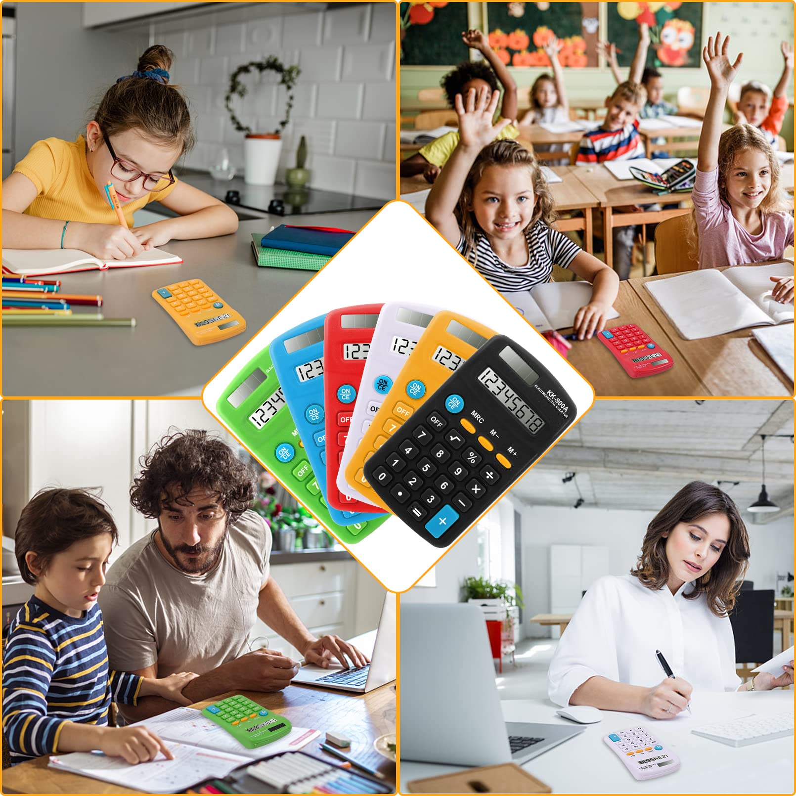 Confezione da 30 mini calcolatrici tascabili, con display a 8 cifre, calcolatrice di base a batteria solare a doppia alimentazione, 4 funzioni, per studenti, bambini, casa, ufficio, 6 colori