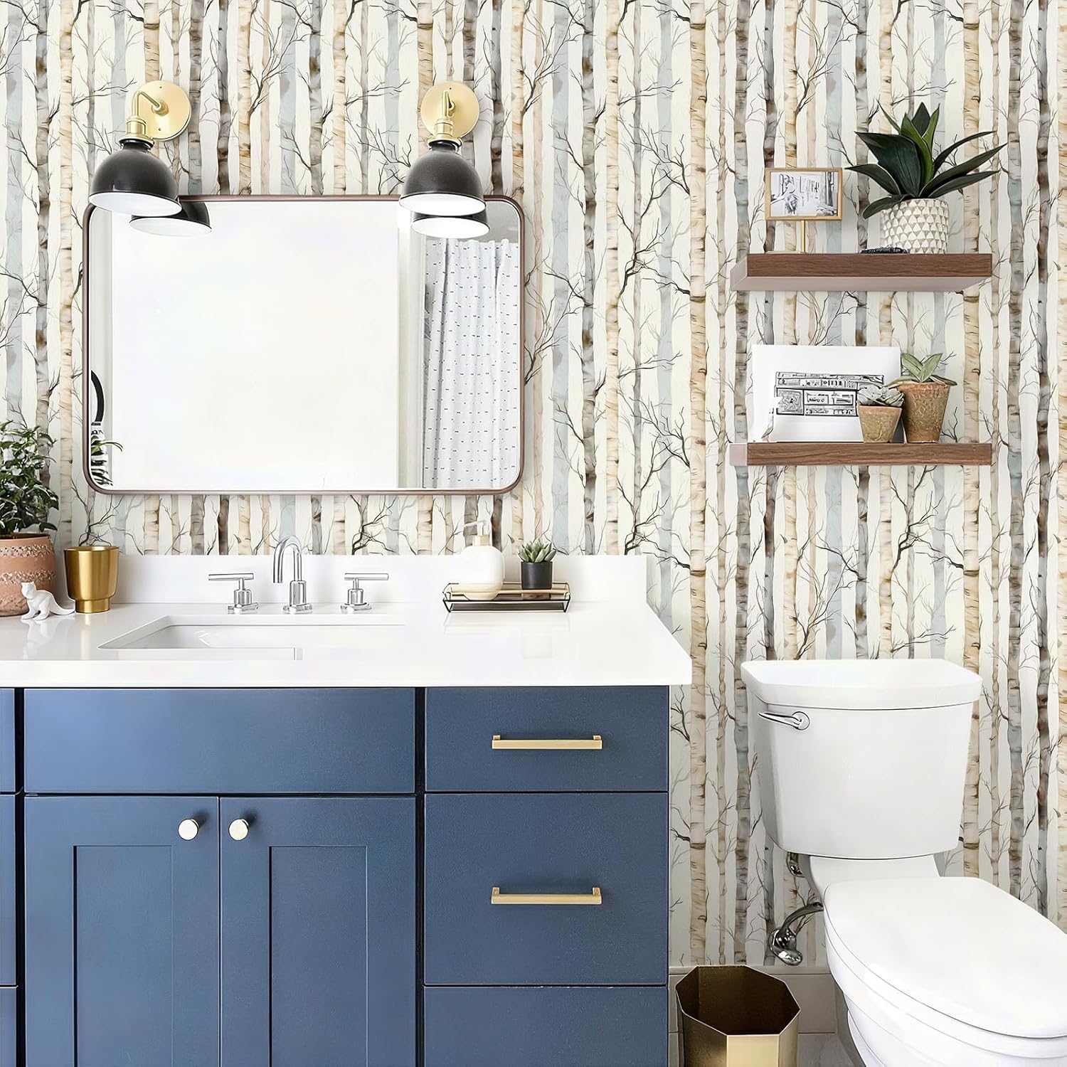 Peel and Stick Vintage Birch Wallpaper Forest Removable Nature Botanical Tree 17.7" x 236.22" Wall Paper Self Adhesive Watercolor Contact Paper for Classroom Bedroom Laundry Room Bathroom