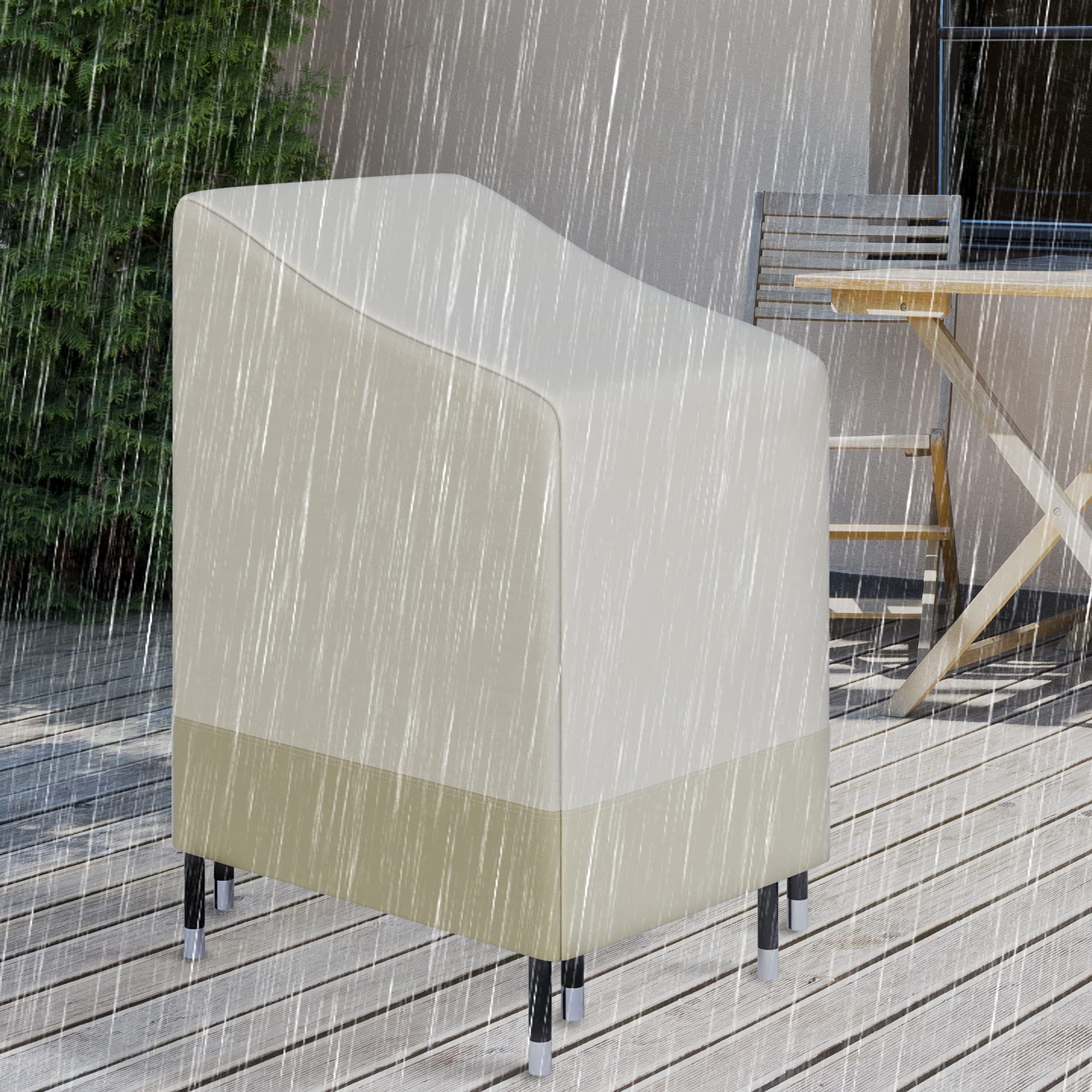 Outsunny Housse de Protection chaises de Jardin empilables bâche étanche 90L x 70l x 115H cm Oxford Haute densité 600D Beige café