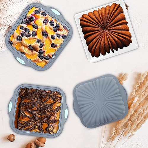 Miniatura 2 de Juego de moldes cuadrados de silicona de 3 piezas, bandejas antiadherentes para hornear con marco de metal, moldes de gelatina, moldes de pastel