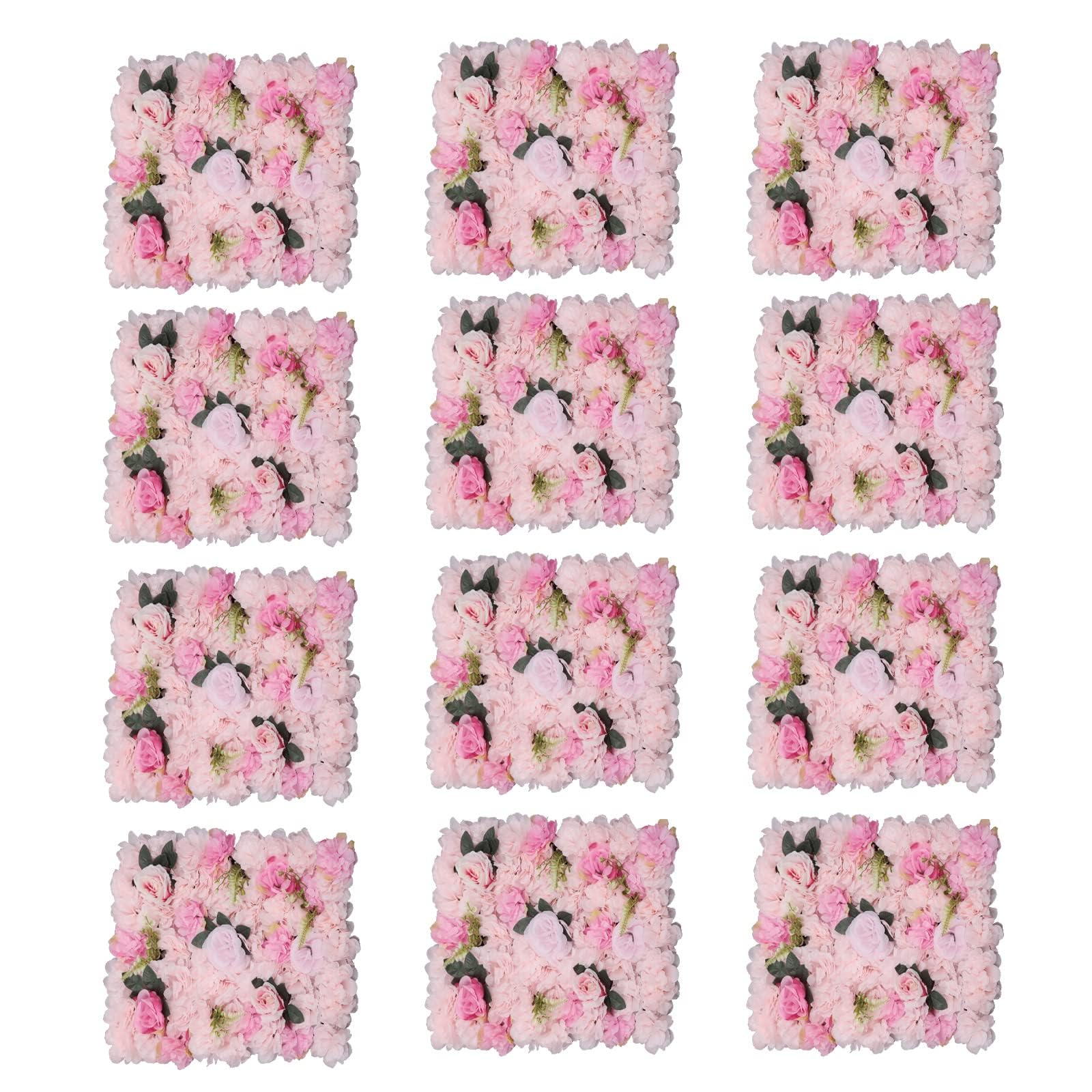 12 Stück Künstliche Blumenwandpaneel, 60 X 40cm Seidenblume, Kunstrosen Blumenhintergrund, für Hochzeit |Parteien Dekoration (Rosa)