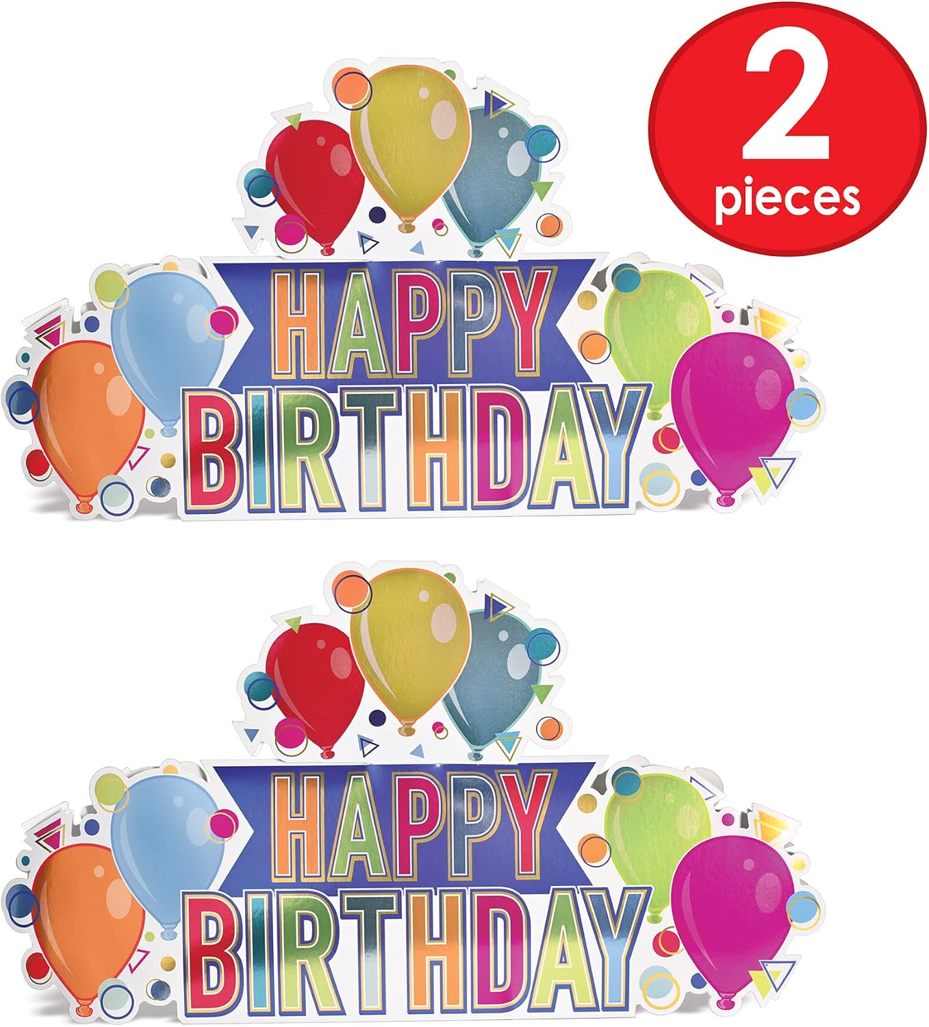 Beistle 3-D Happy Birthday Centerpieces, 8.75" x 15.5", Set of 2 - Multicolored Balloon Milestone Party Table Decorations