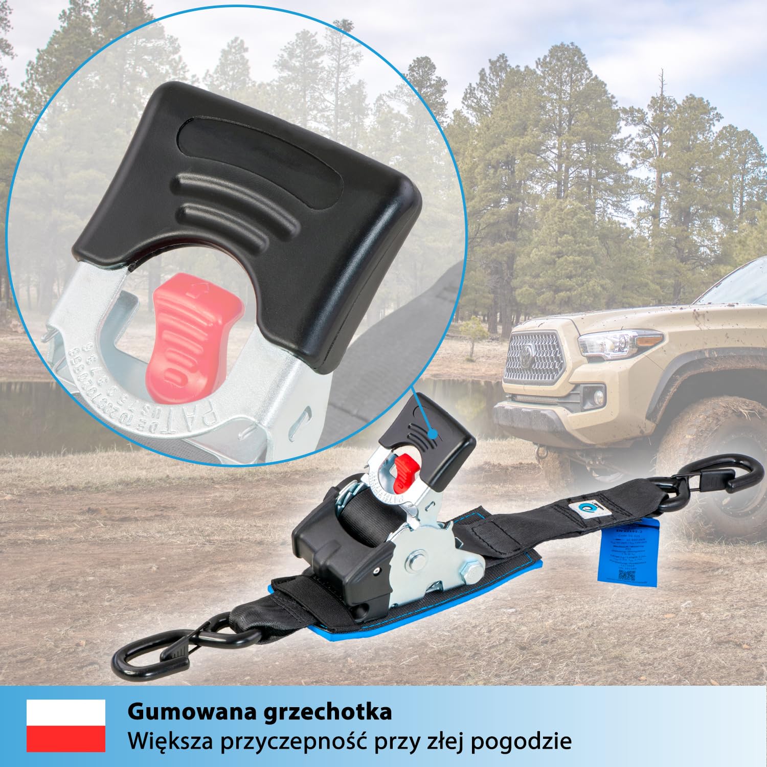valonic TANUKI - 2x 3m XXL automatic ratchet tension strap, 50mm, 650/1300 Kg, wyściełany, EN-12195-2 - z grzechotką, czarny, pasek napinający do motocykli