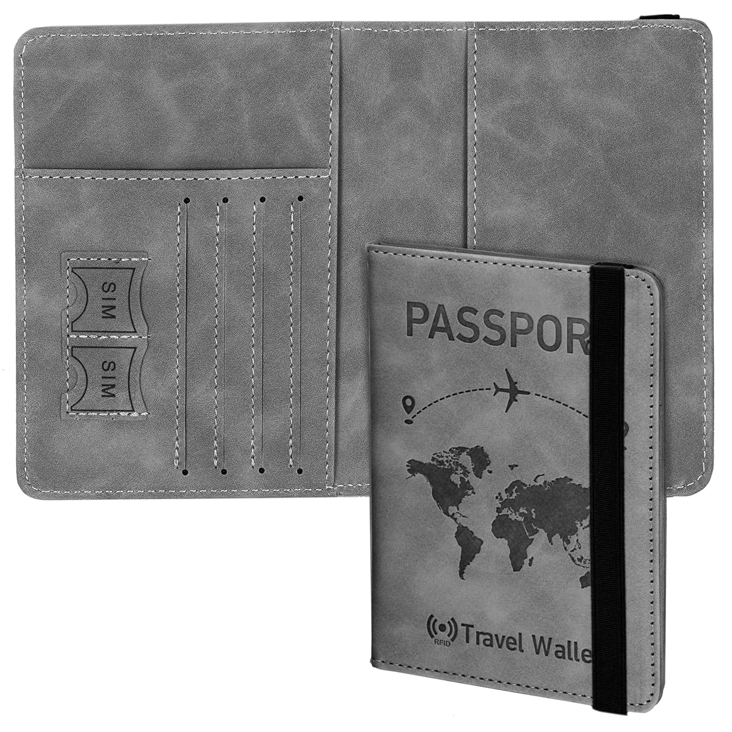 lacolane Grey RFID Blocking PU Leather Travel Passport Holder Cover Travel Wallet Organiser Passport Case Travel Document Organiser for Men & Women (14.58 X 11CM- Grey)-picture-57