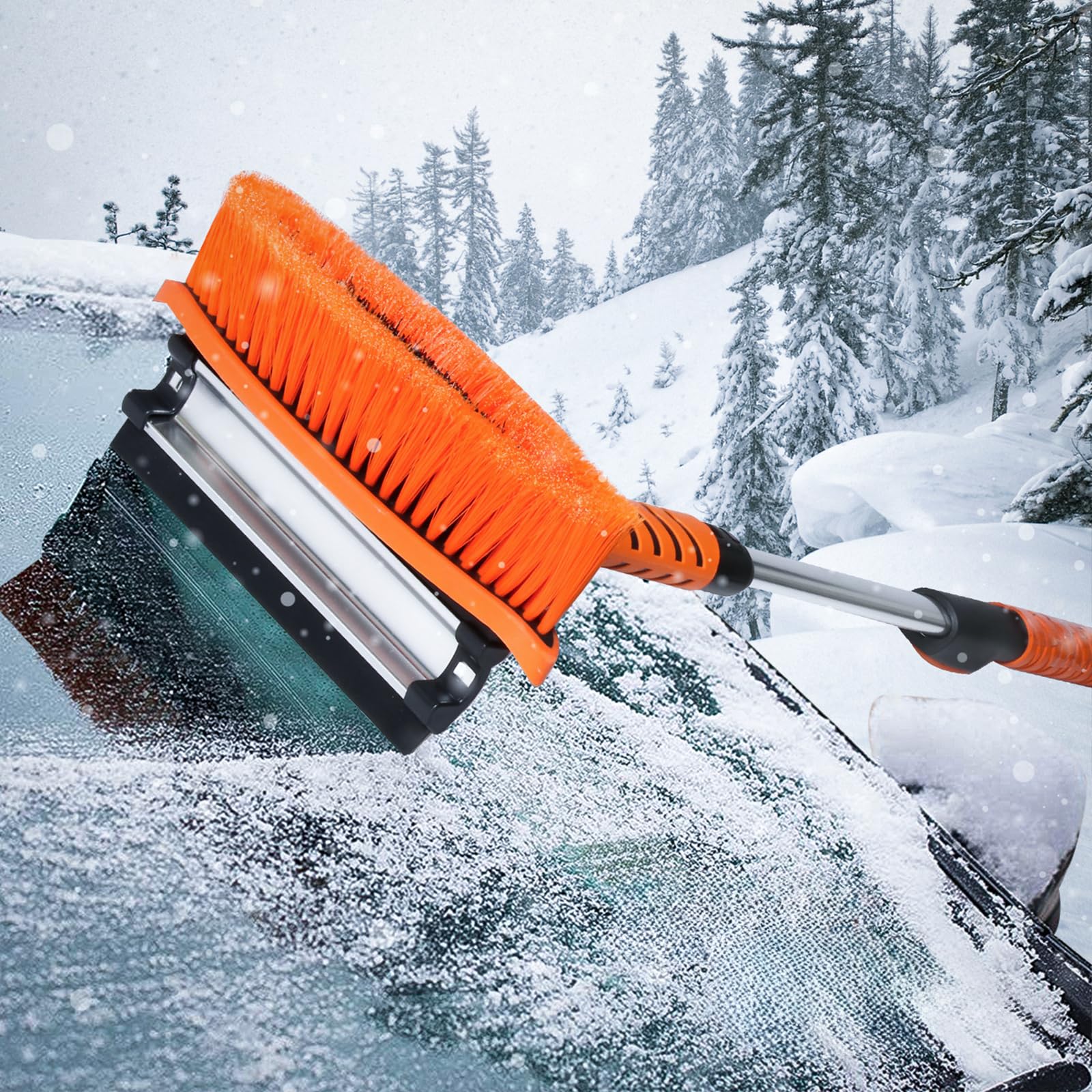 Magshion 4 in 1 Eiskratzer und Bürste Combo für Auto Notfall Schneeschaufel, Ausziehbarer Schneebesen mit Schaumgriff 180° Schwenkbarer Bürstenkopf Schneeschaber für Auto, LKW, Van