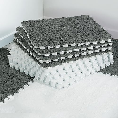 Miniatura 9 de 12 tapetes de espuma de felpa gruesa que se entrelazan, azulejos de espuma entrelazados con bordes para niños, alfombra cuadrada suave