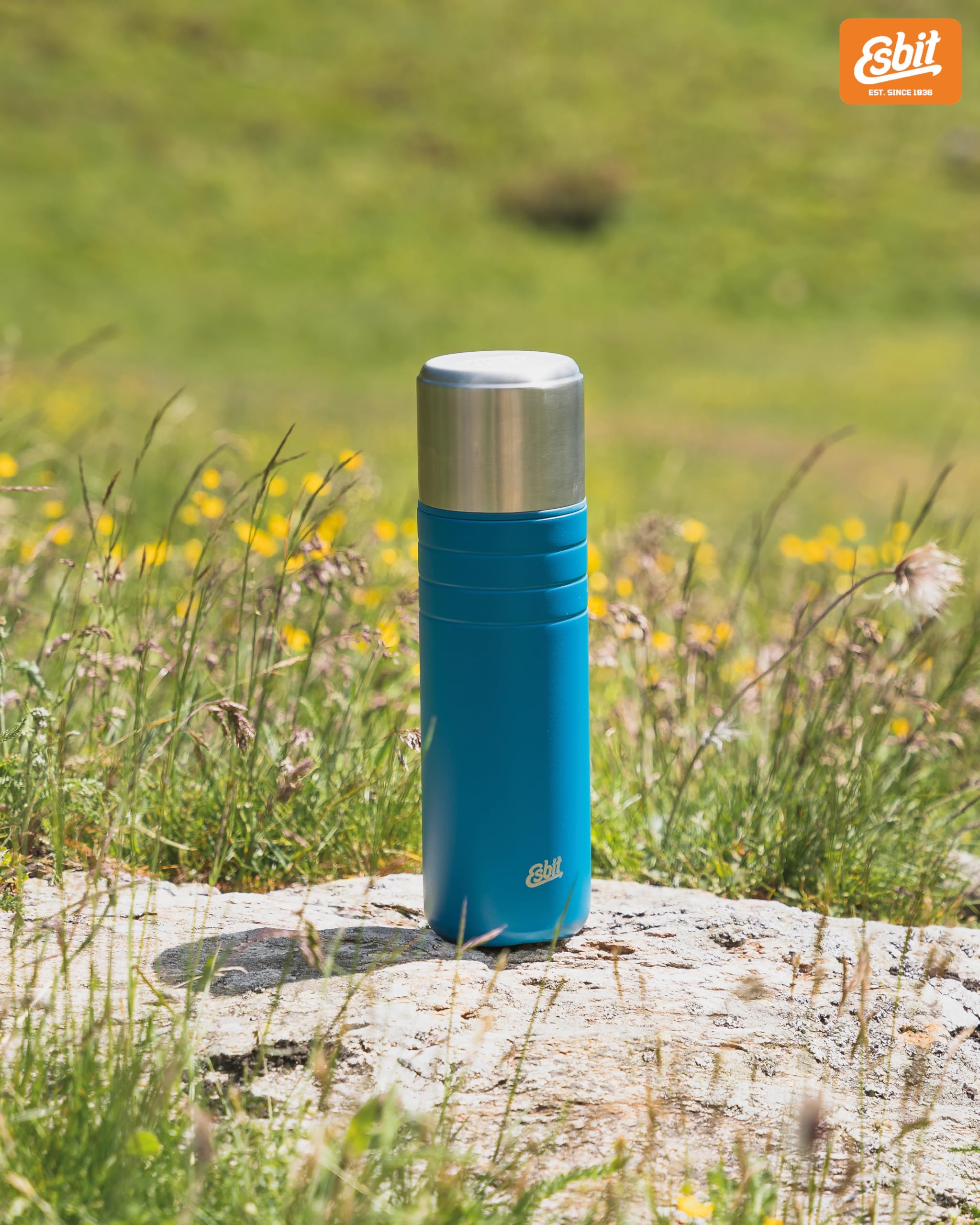 Esbit Isolierflasche Majoris mit Becher - Trinkflasche 1000 ml aus Edelstahl in Polar Blue - für warme und kalte Getränke