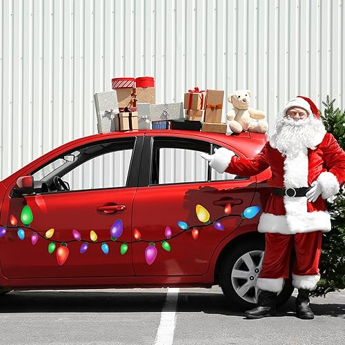 Miniatura 4 de Whaline Juego de 49 imanes reflectantes de Navidad para automóvil, 36 imanes de luz de bombillas coloridas con 13 líneas de calcomanías magnéticas