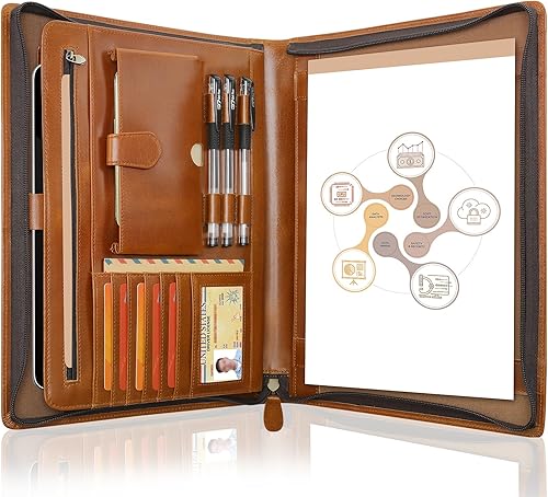 Carpeta portafolio de cuero - Organizador de padfolio con cremallera Cuaderno de padfolio Organizador de documentos folio Organizador de negocios