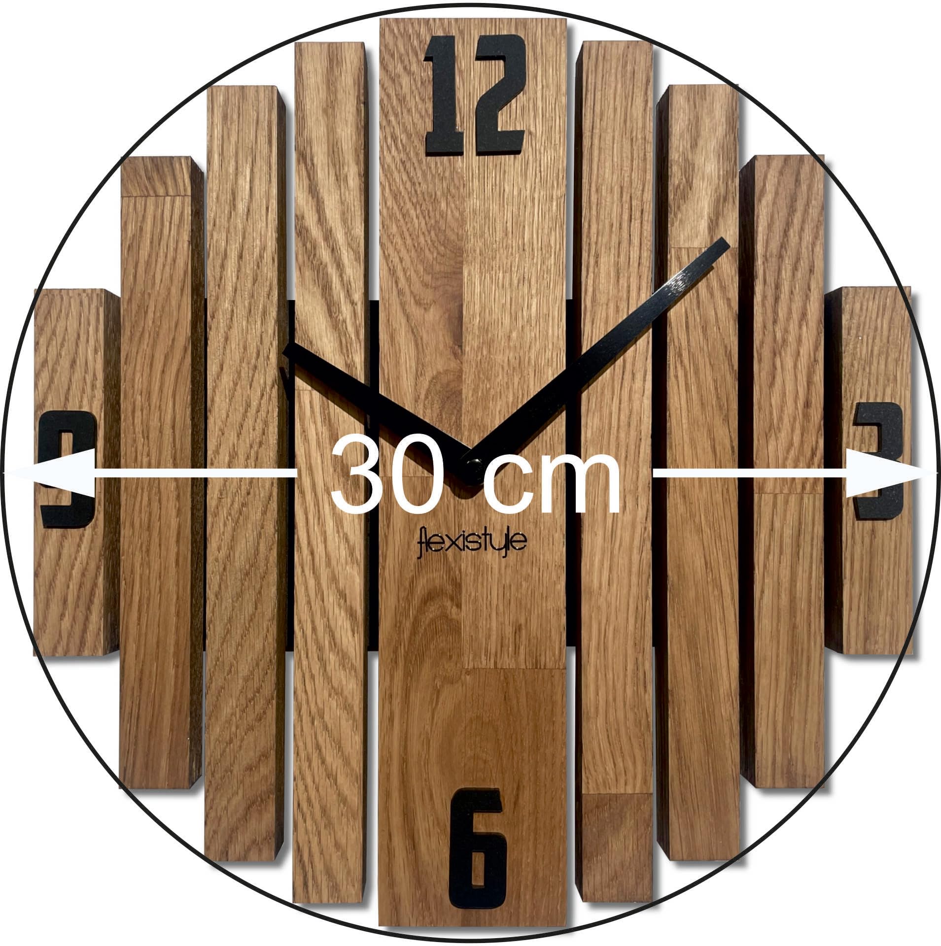 FLEXISTYLE Wanduhr Symmetry wanduhr Eiche Badezimmer Wohnzimmer Holz modern Durchmesser ohne tickgeräusche holzoptik (Eiche, 30cm)