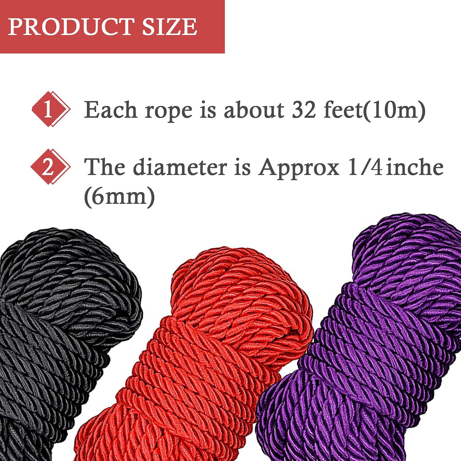 2Pack Soft Silk Rope, Multipurpose Durable Long Rope Craft Colored
