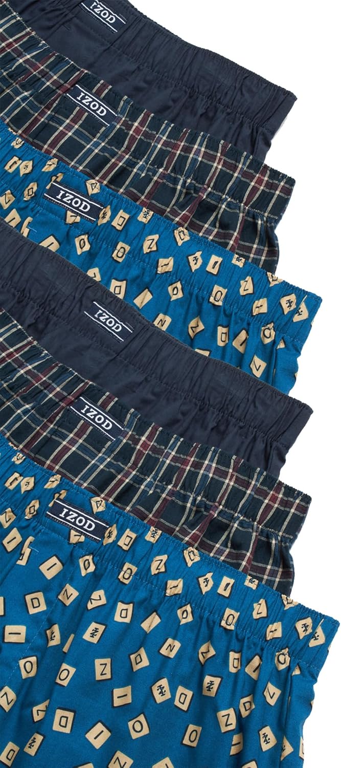 IZOD Mens Boxer Shorts - 6 Pack Breathable Cotton Woven 4" Inseam Boxers for Men - Loose Fit Mens Underwear with Button Fly - Image 3