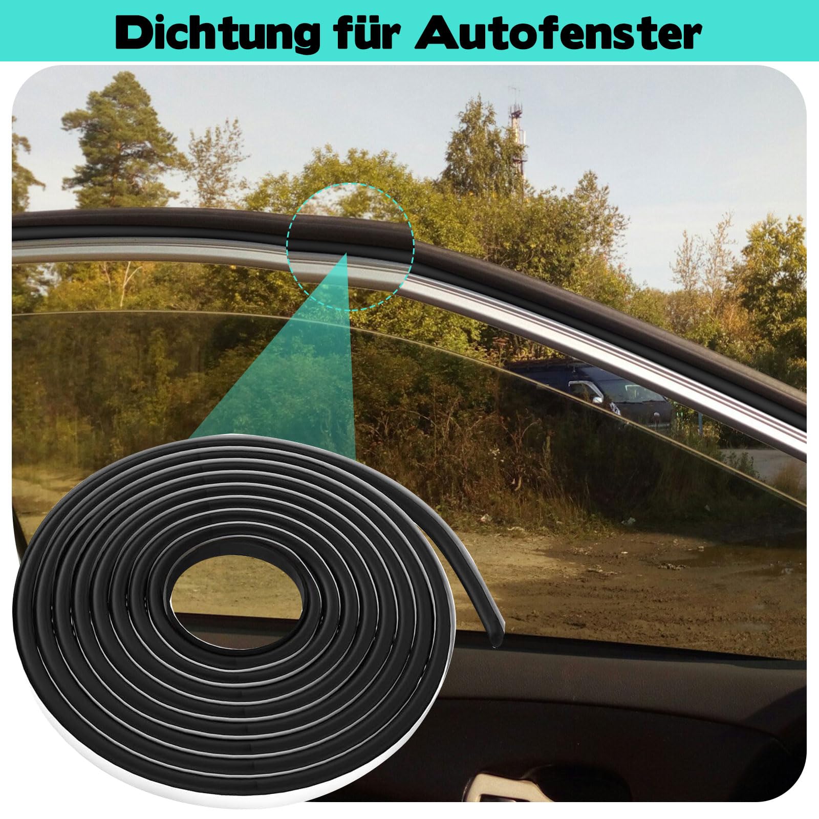 Ruban adhésif en caoutchouc butyle étanche 8 mm x 5 m noir double face pour fenêtres de voiture