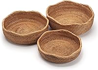 Vista 10 de Cestas redondas de frutas de ratán tejidas, cuencos de almacenamiento apilables para estantes, cocina, mesa, juego natural de 3