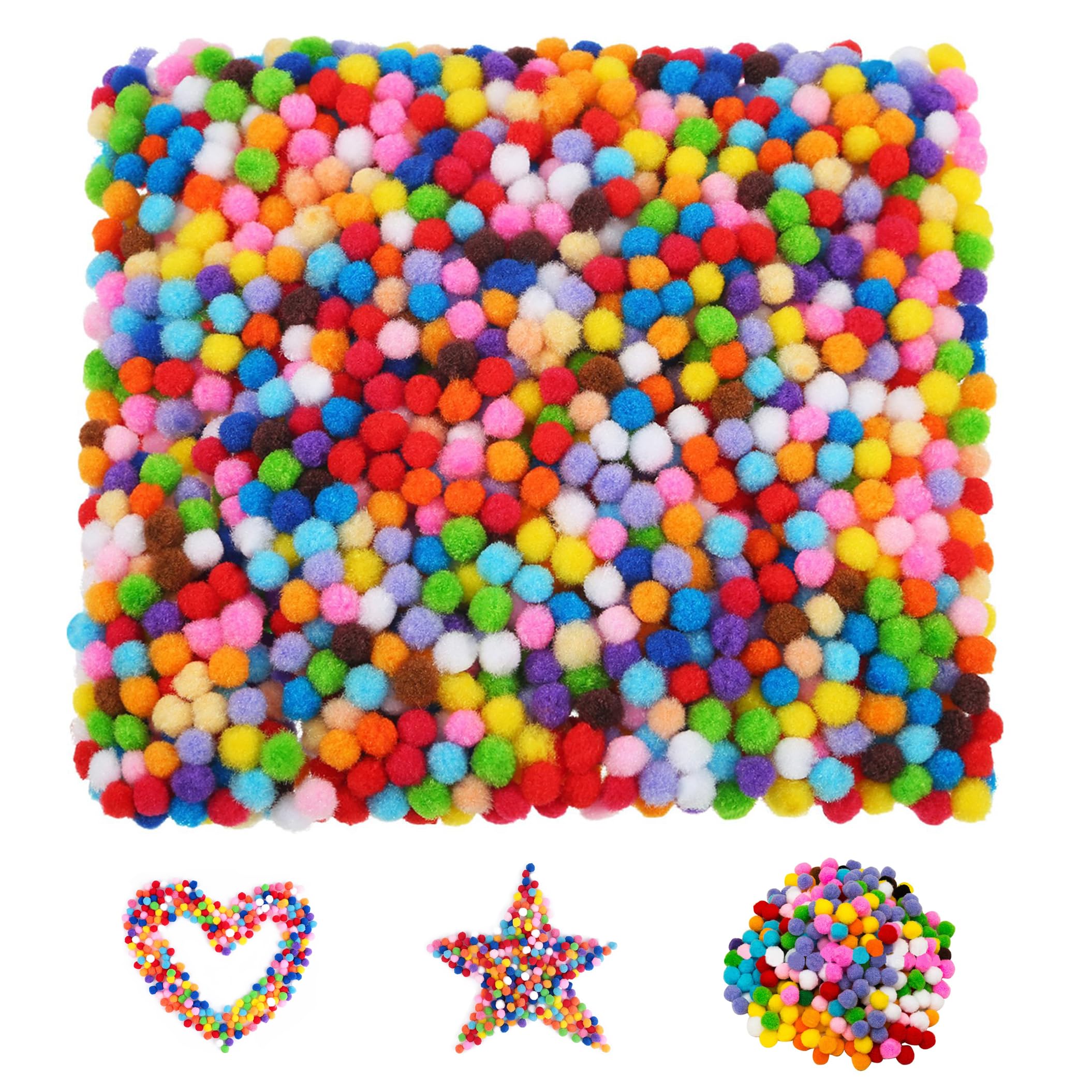 2000 Pieces 1cm Pom Poms Colours Cheerleading Balls, Assorted Mixed Color Soft Flutty Mini Pom Poms for Crafts Making, Hobby Supplies and DIY Creative Crafts Decorations