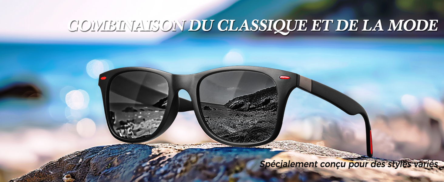 Lunettes De Soleil Homme LINVO Polarisées TR90 - Style Vintage Carré Ultraléger Protection UV400