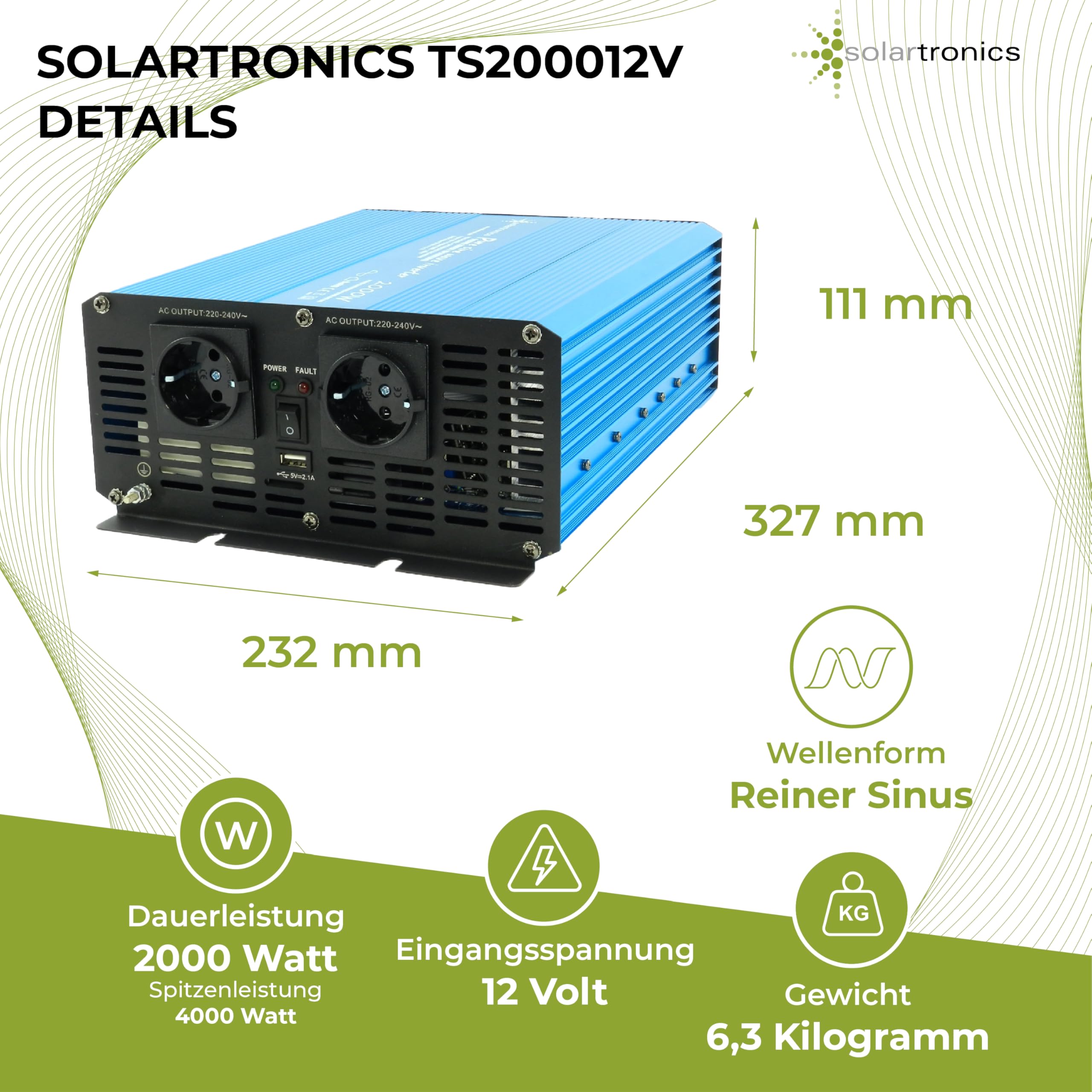 Newell Voltage Converter With Modified Sine Wave – 12 V / 230 V, 2000 - View #3