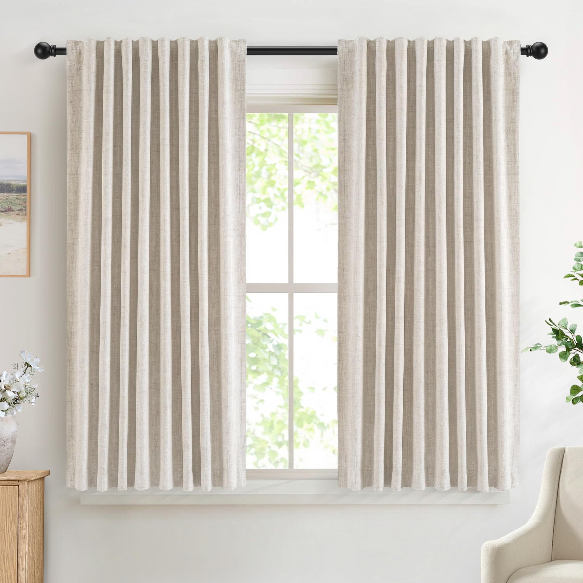 DEFYNEE 100% Blackout Curtains for Bedroom, 46 x 54 Inch Drop, Back Tab/Rod Pocket, Thermal Insulated Curtains with Coating Back Layers, for Room Darkening Privacy Protection, 2 Panels, Cream โ image 1
