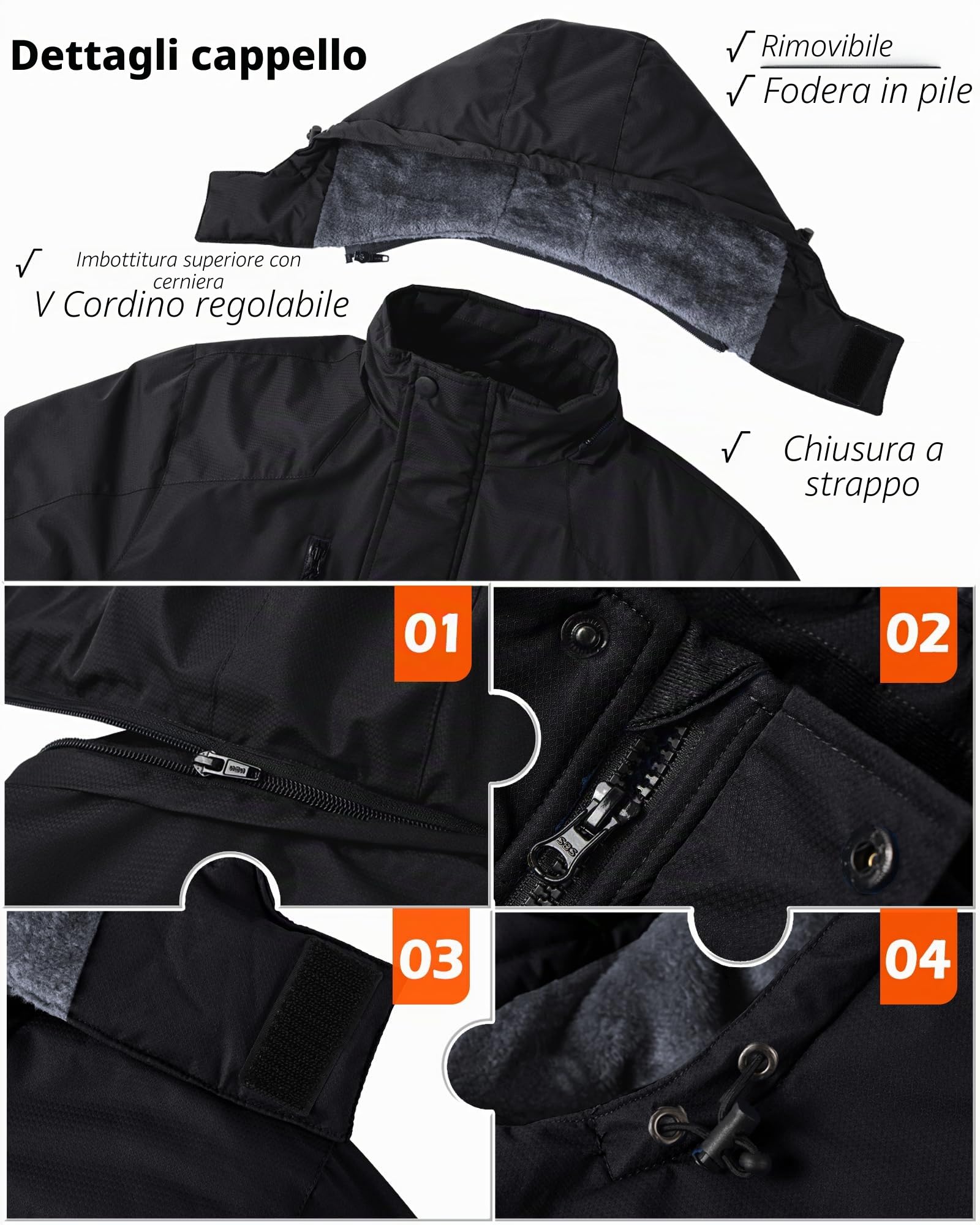 Tansozer Giacca Invernale Uomo Calda Idrorepellente Antipioggia Foderata Traspirante Antivento Escursionismo Sci Parka, Nero, L