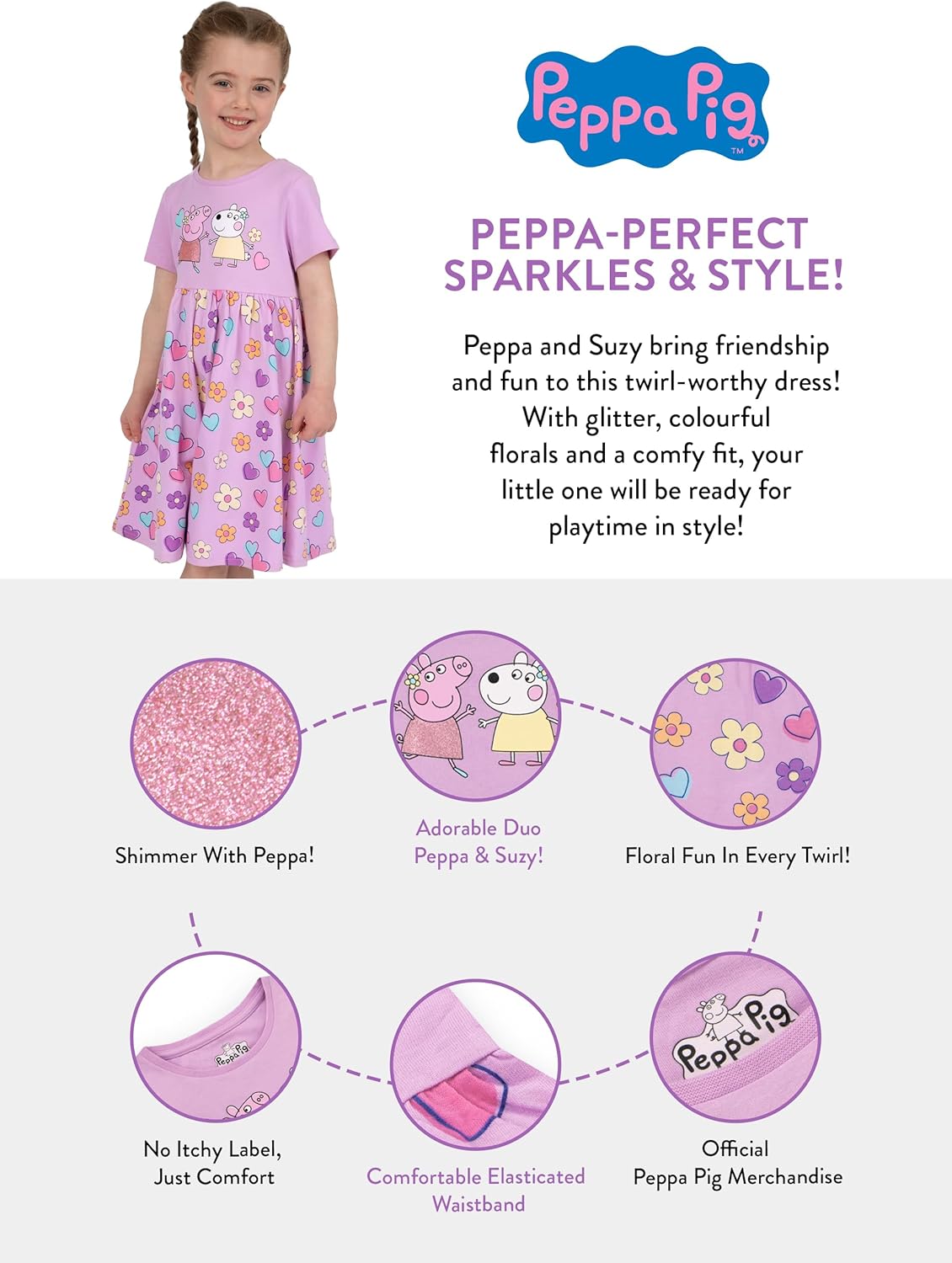 Peppa Pig Dress | Cotton Girls Dress | Short Sleeve Dresses for Girls | Kids Dresses - Image 5