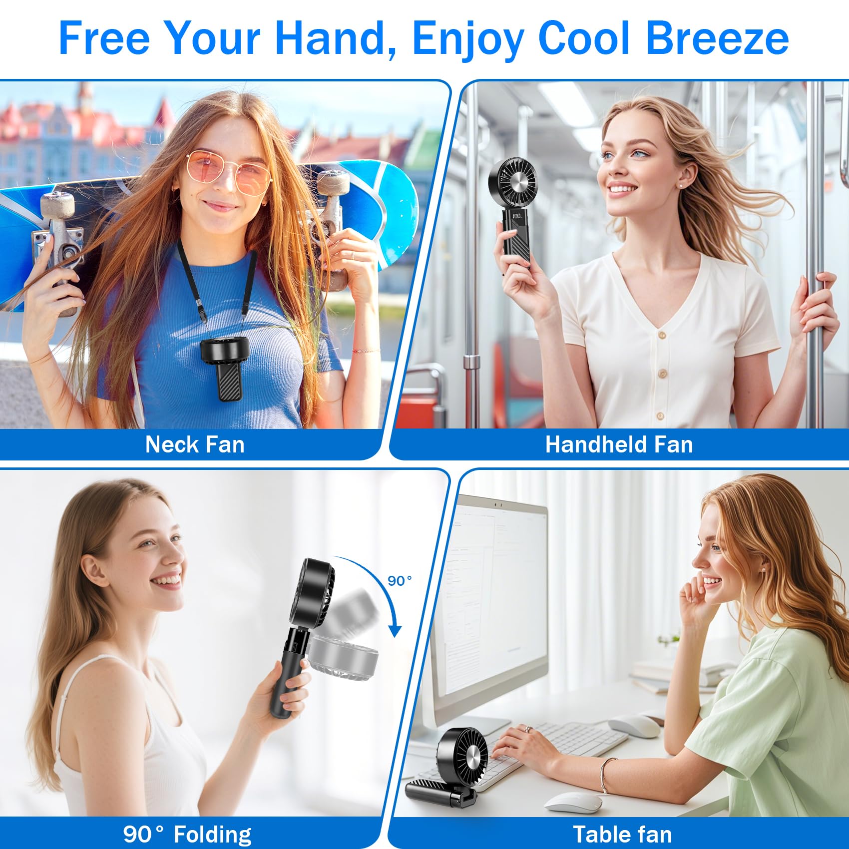 Feebee Ventilateur Portable, Mini Ventilateur à Main USB Petit Ven-tilateur de Rechargeable de Poche 5 Vitesse 4000mAh Extérieur Batterie Hand Fan pour Bureau,Voyages,Maquillage,Camping(Noir)