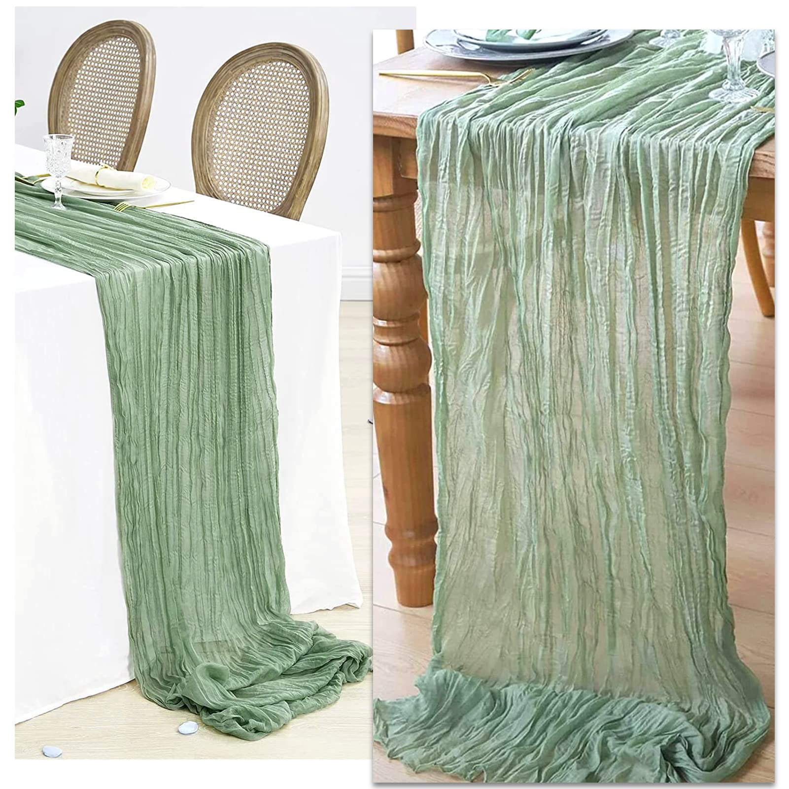 Käsetuch-Tischläufer, 6 Stück, Boho-Gaze, 90 x 400 cm, 13 Fuß lang, Käsetuch-Tischläufer für Hochzeit, Party, Urlaub, Dekoration, Tischdekoration (4 Stück-hellgrün)
