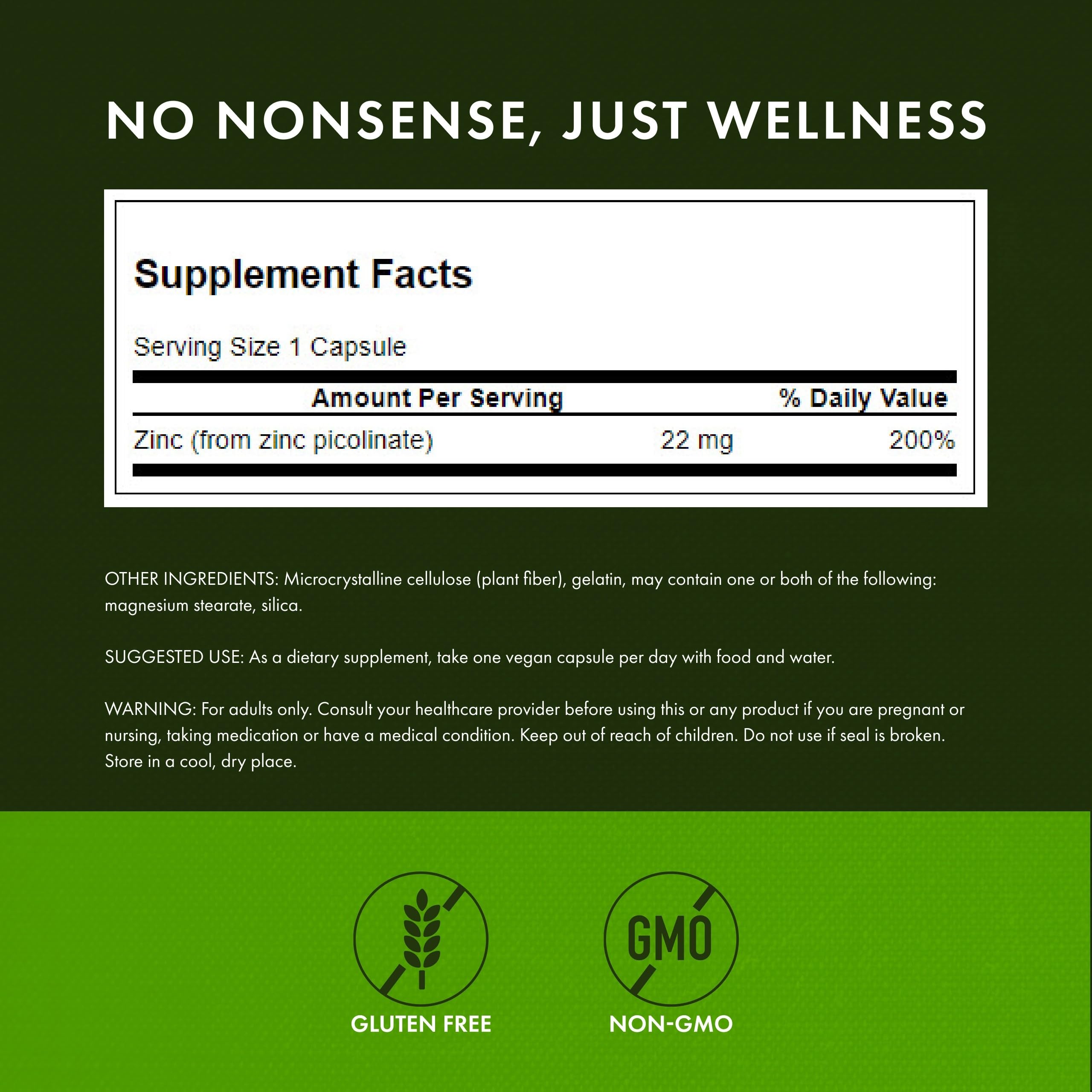 Swanson Zinc Picolinate Chelated Mineral, 22 mg, 60 Vegan Capsules — Amazon image 3