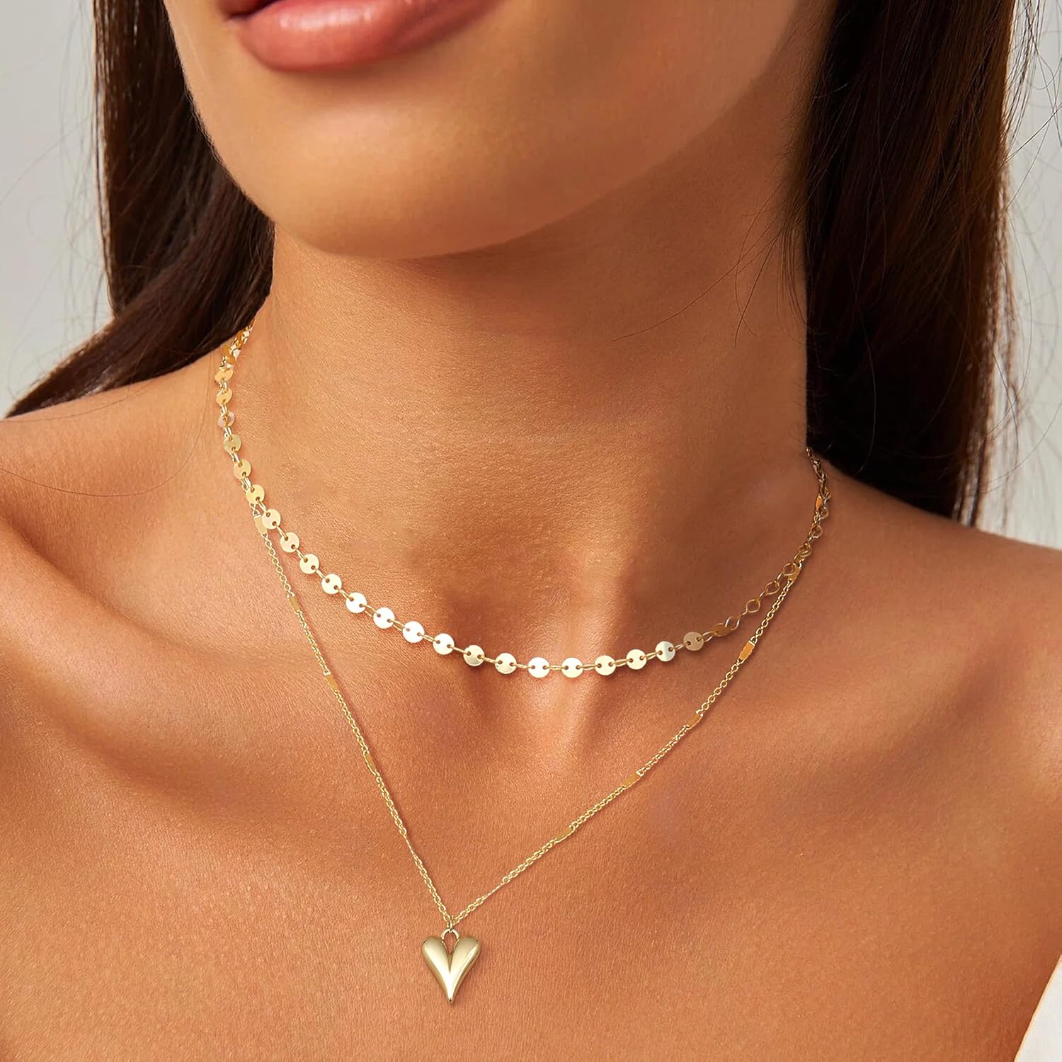 Dochais Layered Gold Chain Necklaces for Women Dainty Choker Charm Necklace Stack 14k Gold-Plated Non-Tarnish Statement Pendant Necklace Set - Image 3