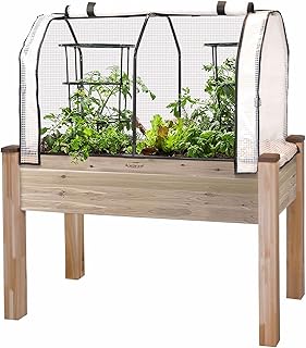 CedarCraft Self-Watering Elevated Cedar Planter (22” x 48” x 30" H) with Greenhouse Cover - Flexibility of Container Gardening Convenience of Self-Watering. Grow Healthier, More Productive Plants.