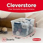 Rubbermaid Cleverstore Clear 32 Qt, 6 Pack Stackable Plastic Storage Containers with Durable Latching Clear Lids, Visible Storage, Great for Closet and Laundry Storage, Organizing in the Home