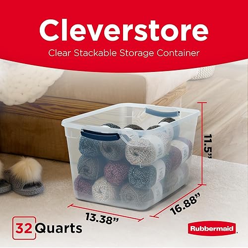 Miniatura 2 de Rubbermaid Cleverstore Clear 32 Qt, paquete de 6 contenedores de almacenamiento de plástico apilables con tapas, excelentes para almacenamiento