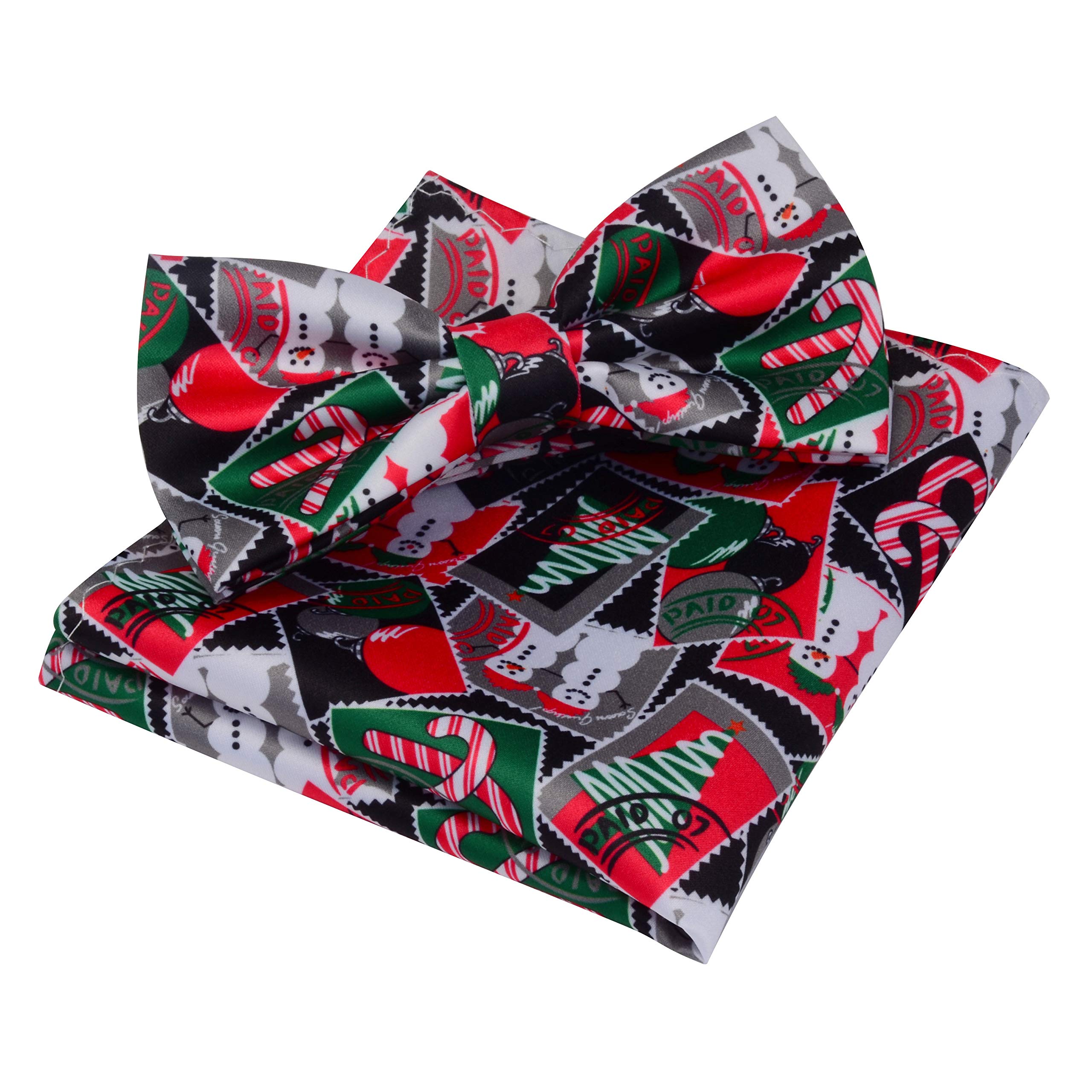 Gusleson Men's Red/Black/White/Green Pretied Bow Ties For Adjustable Bow Tie Christmas Bowtie And Pocket Square Cufflink Sets (Uk0590-08)