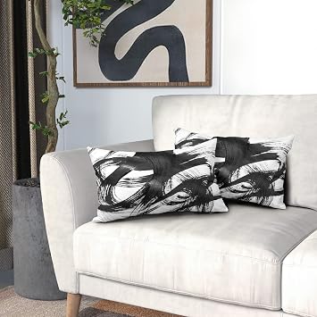 Sweetshow Black White Pillow Covers 12x20 Set of 2 Abstract Line Modern Art Throw Pillows Modern Minimalist Style Decorative Lumbar Cotton Cushion Case for Home Sofa Couch Bed