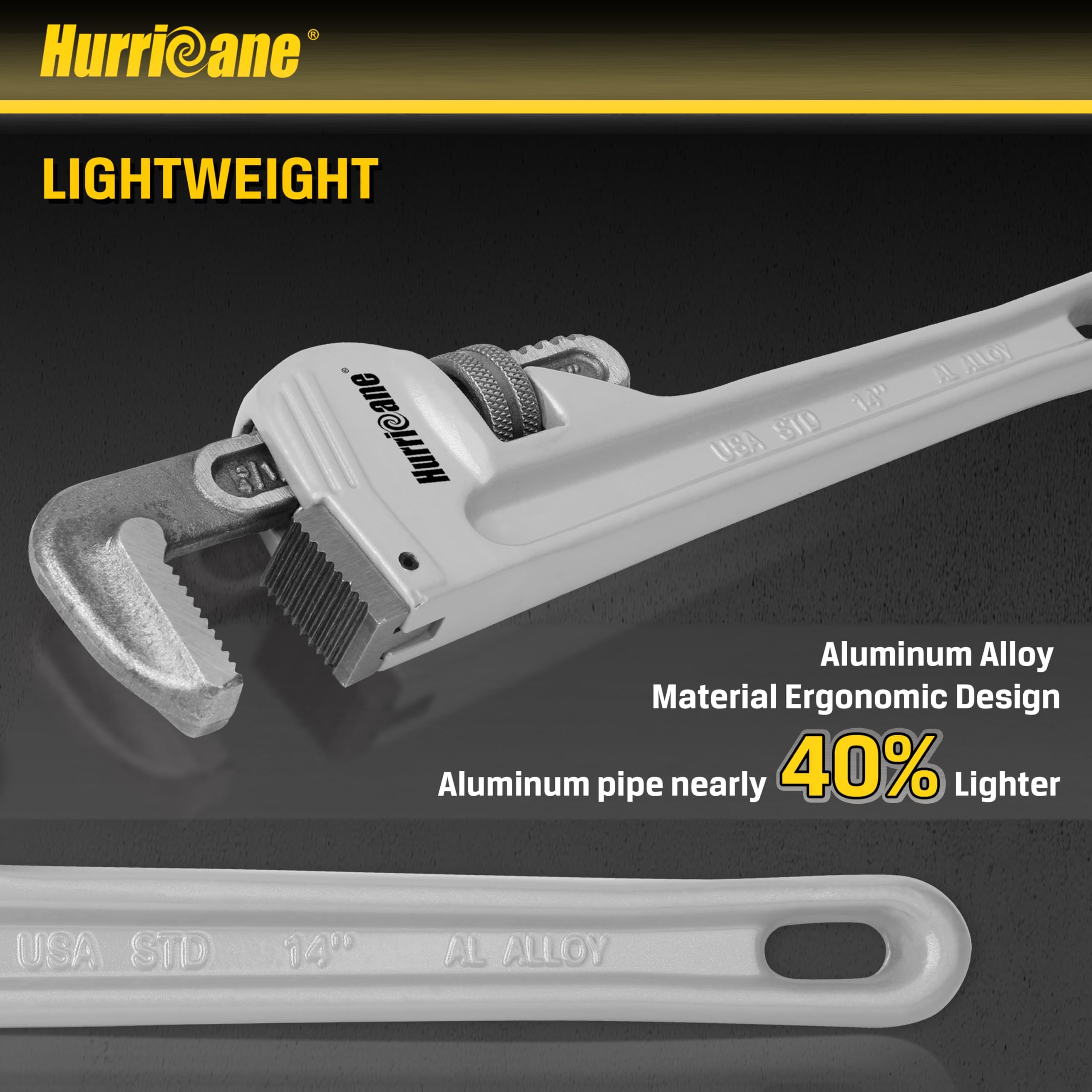 Hurricane 14" Aluminum Pipe Wrench - Heavy Duty -5