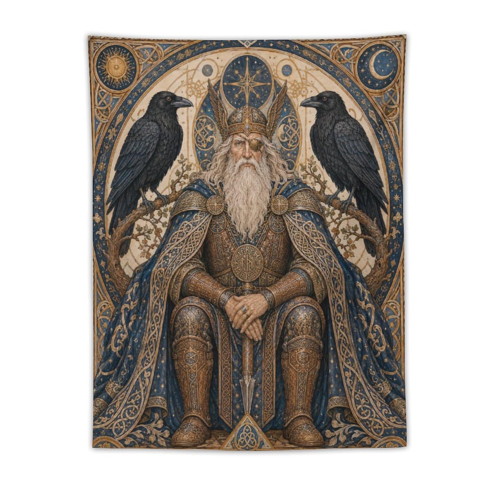 W7C8U2X3 Norse Odin with Ravens Wall Tapestry, Art Nouveau, College Dorm
