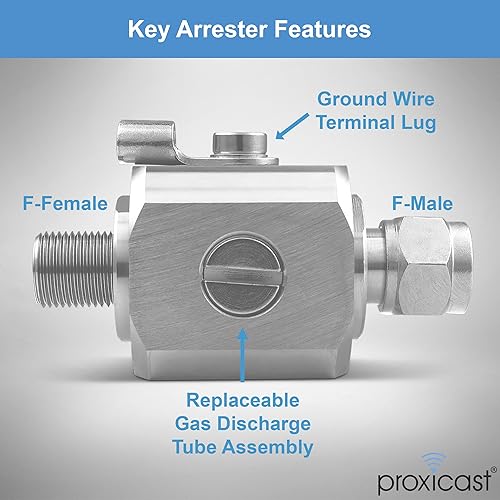 Miniatura 5 de Proxicast Supresor de pararrayos coaxial con conectores F machohembra de 75 ohmios, protector de sobretensiones de cable coaxial de grado