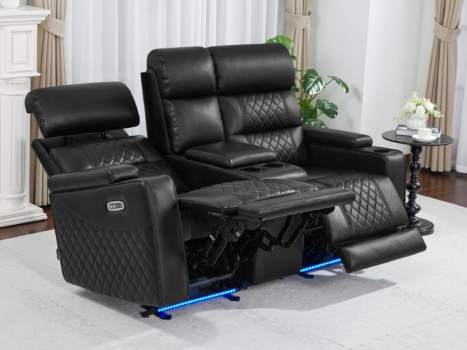 M MCombo Fauteuil cinéma 2 places, réglable électriquement, Zero-Gravity avec console & LED, appui-tête réglable, canapé 2 places avec fonction lit, coussin d'assise en mousse pleine 35D 7705 (Noir M MCombo Fauteuil cinéma 2 places, réglable électriquement, Zero-Gravity avec console & LED, appui-tête réglable, canapé 2 places avec fonction lit, coussin d'assise en mousse pleine 35D 7705 (Noir
