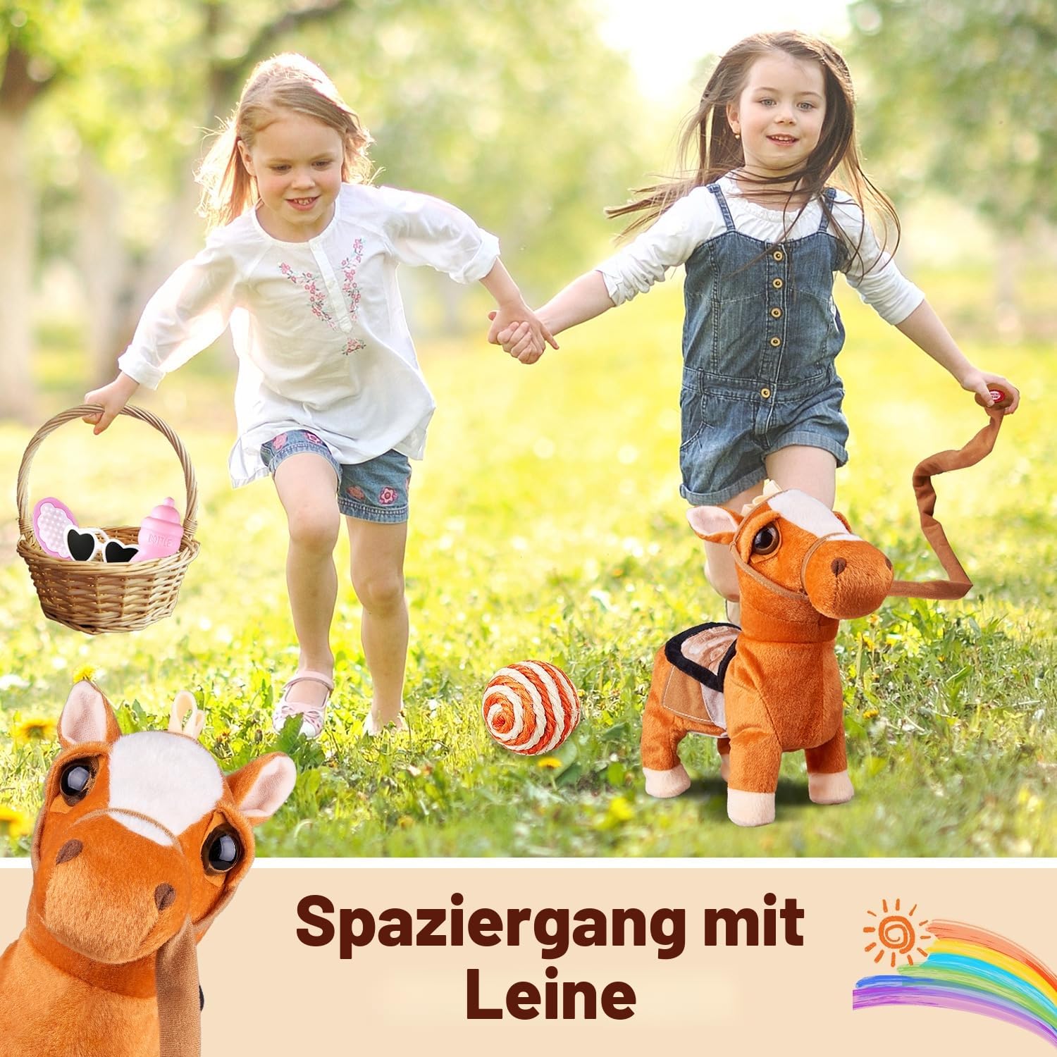 Marsjoy Braun Plüschtier Interaktives Pony Spielzeug Pferd der Läuft und Bellt, Kinder Mädchen Spielzeug, Elektronisches Haustier Plüschtier mit Gehen, Bellen Singen Funktion Lauf- und Soundfunktion