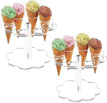 YestBuy 2 Pack Ice Cream Cone Holder Stand Cupcake Stand with 8 Holes Capacity Clear Clear Acrylic Cone Display Stand Weddings Baby Showers Birthday Parties Anniversaries Christmas Snack Tray