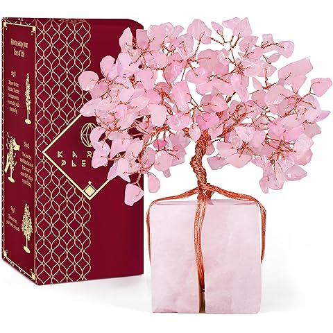 Rose Quartz Crystal Trees for Home Decor, Office Desk Decoration, Chakra Healing Crystals and Stone for Positive Energy, Money, Good Luck, Tree of Life Spiritual Birthday Gifts for Women and Mom