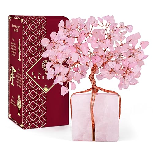 Rose Quartz Crystal Trees for Home Decor, Office Desk Decoration, Chakra Healing Crystals and Stone for Positive Energy, Money, Good Luck, Tree of Life Spiritual Birthday Gifts for Women and Mom - 10 Rose Quartz Base Raw Crystal Tree