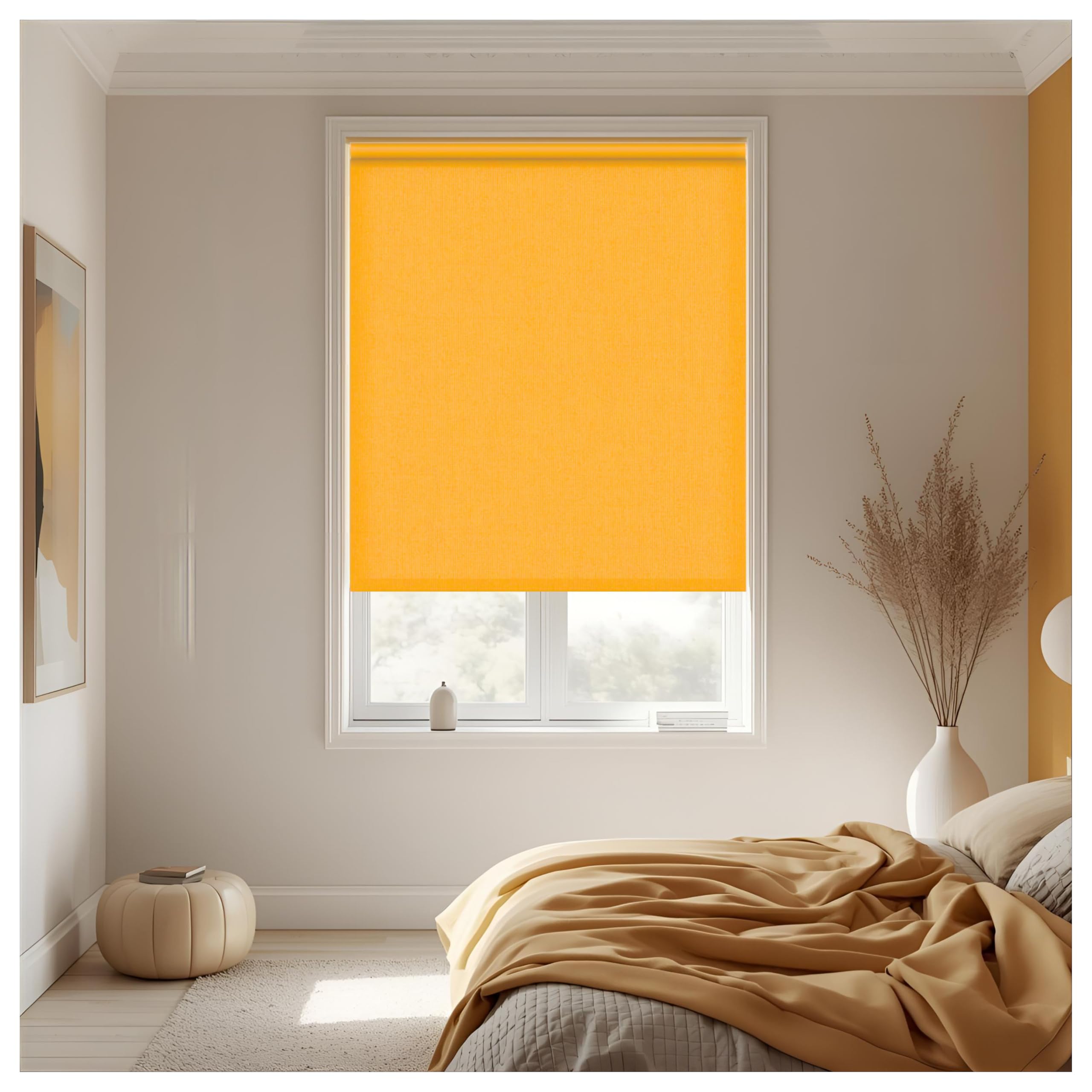 Thermal Insulated Blackout Fabric Roller Blinds, Easy Fit Room Darkening Shades Fittings Included Ochre (Width 180cm x Length 165cm, Blackout, Ochre) (BK004) — image 1
