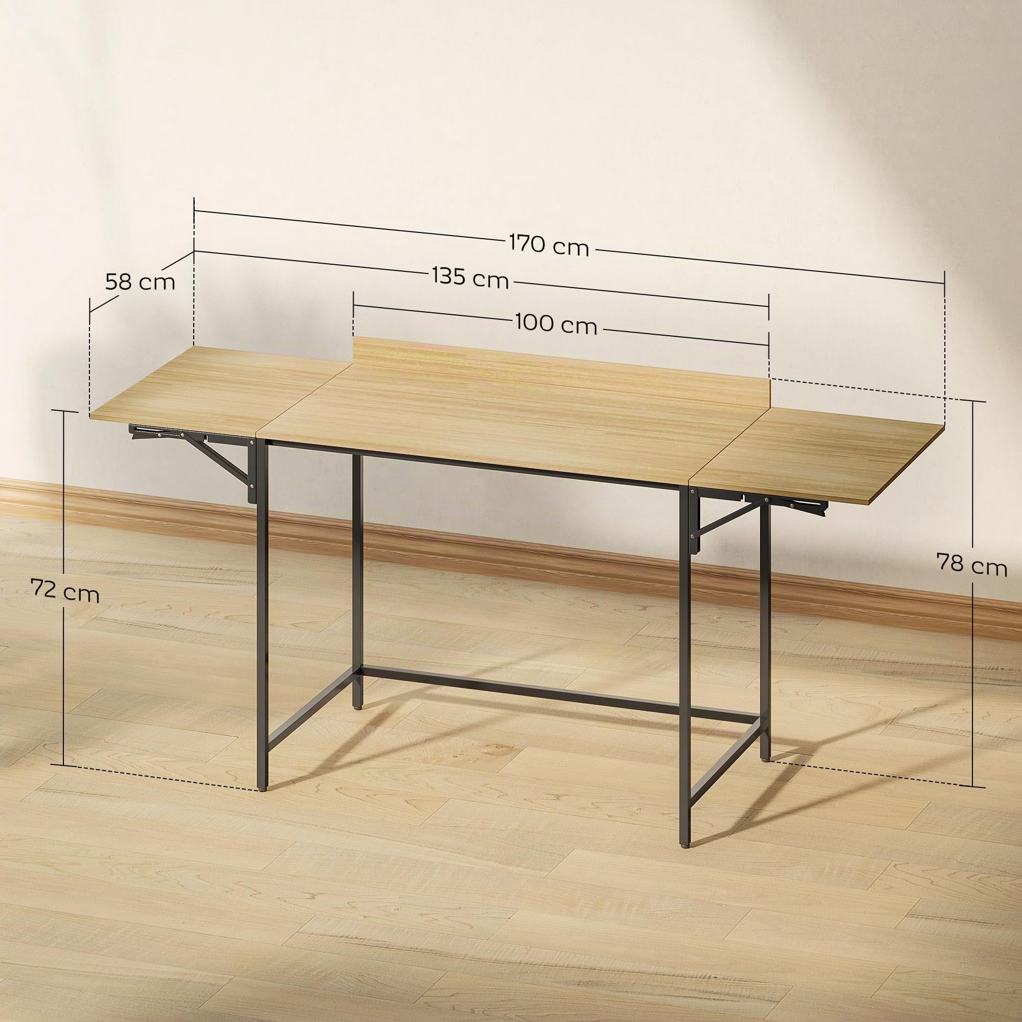 HOMCOM Schreibtisch Klappbar Modern-Design 100/135/170 x 58 x 78 cm Eiche