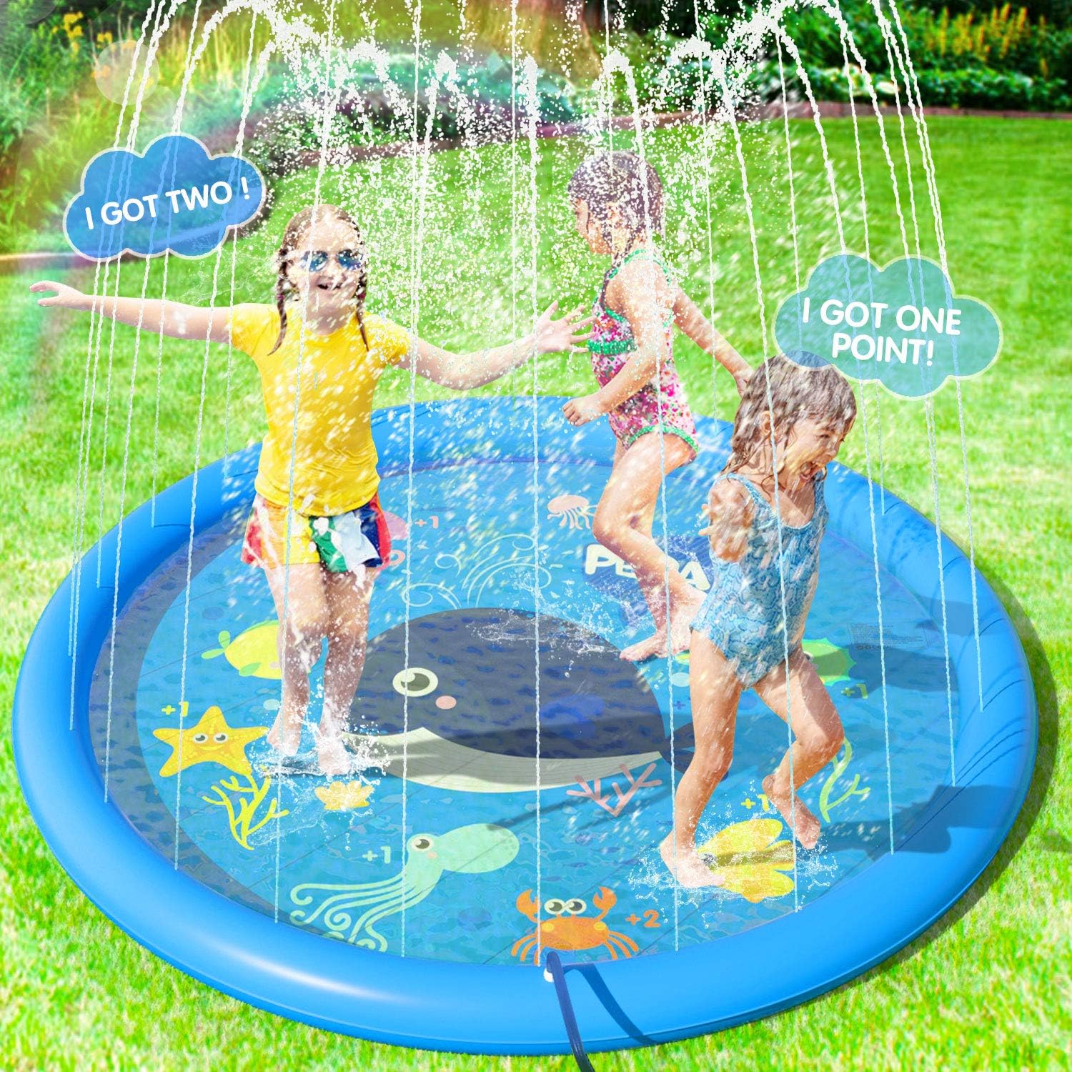 Peradix Sprinkler Splash Pad, 67" Water Splash Play Mat Paddling Pool